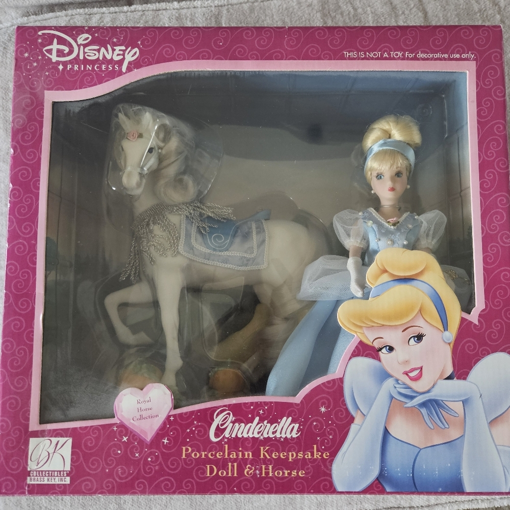 Disney Cinderella Porcelain Keepsake Doll & Horse Collectible NRFM Vintage